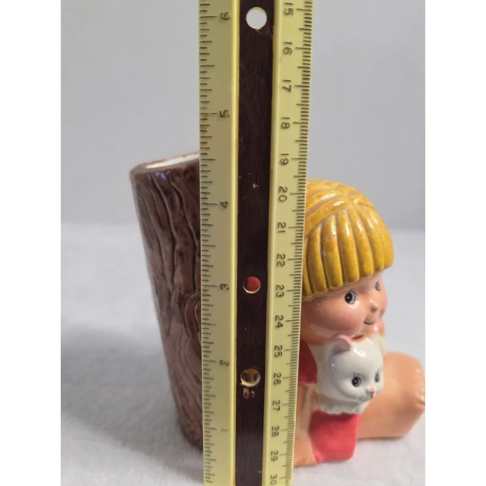 Vintage  Girl with Cat Pencil Holder By   JSNY